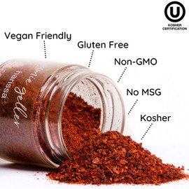 Jamie Geller Harissa Spice Seasoning | Mild Spicy Mix of Fresh Chili & Spices (3.2 oz Glass Jar, 90g) OU KOSHER | Powder For Meat Rub, Turkey, Lamb Chops, Roasted Chicken, Beef | Add To Soup And Sauce