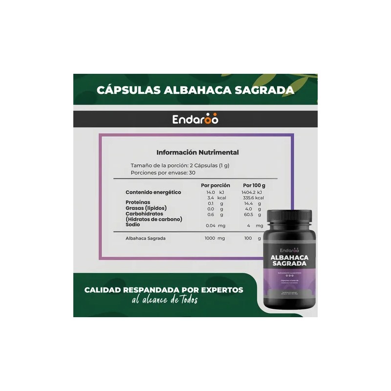 Albahaca Sagrada 60 Capsulas 500 Mg Tulsi