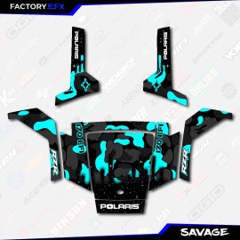 Factory EFX Inc Black & Cyan Savage Camo Graphics kit fits Polaris Rzr170 RZR 170 2010-2021