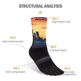 bysock Toe Socks for Men Running Athletic Anti-Blister Wicking Coolmax Five Finger Crew Socks Seamless Anti-odor Sand Snow Set Medium