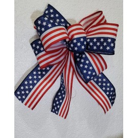 HANDMADE BOW - RED WHITE BLUE FLAG DESIGN PATRIOTIC STARS AND STRIPES
