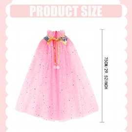 LURVOUS 4 Pcs Girls Princess Costume Set, Princess Cape Princess Cloak Princess Fancy Dress for Girls, Sparkling Princess Cloak Glittering Mesh Cape with Crown Wand Necklace for Party Cosplay (Pink)
