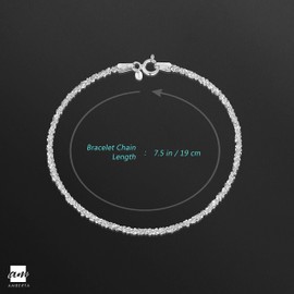 Amberta 925 Sterling Silver 2 mm Snow/Rock Chain Bracelet Length 7.5" inch / 19 cm (7.5)