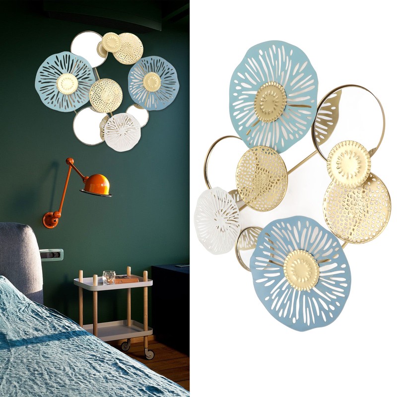 Wall Iron Decoration Lotus Shape With Mirror Metal Wall Art