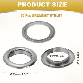 PATIKIL 17mm/11/16" Metal Eyelets, 30 Pcs Eyelets and Grommets Kit Leather Grommet Eyelet Tool for Fabric Shoes Clothes Curtains Belt DIY Project, Grey