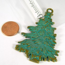 Bedazzlinbeads Big Old Antique Bronze & Green Patina Christmas Tree Pendant Charms Pewter Metal