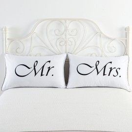 NTBED Couples Pillowcases Mr and Mrs Printed Bed Pillow Covers，Valentine's Day Anniversary Wedding Gifts Home Decoration(White, 19‘’x29‘’)