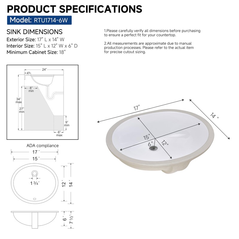 Wells Sinkware 17-inch Oval Undermount Bathroom Sink – Single Bowl,