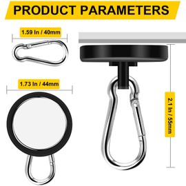 DIYMAG Black Magnetic Hooks,200LBS Strong Heavy Duty Neodymium Magnet Hooks ，Strong Magnetic Hooks for Hanging at Home, Office Locker, Workplace, Refrigerator, Cruise Ship or Travel, 4 Pack