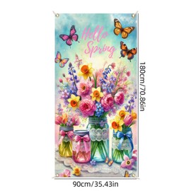 BlissYard Spring Door Cover 71x35 Inch Floral Jar Door Banner Colorful Flower Butterfly Hanging Backdrop Front Door Decoration for Spring Summer Decor Porch Supplies