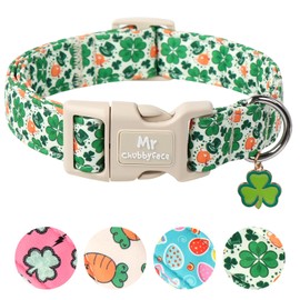 MR.CHUBBYFACE St. Patrick's Dog Collar,Green Clover Lucky Shamrock Pet Collar with Quick Release Buckle, Durable Adjustable Spring Collars Gifts for Small Medium Large Dogs