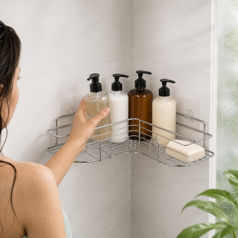 Bathroom Shower Storage Rack for Shampoo and Toiletries - Wall-Mounted