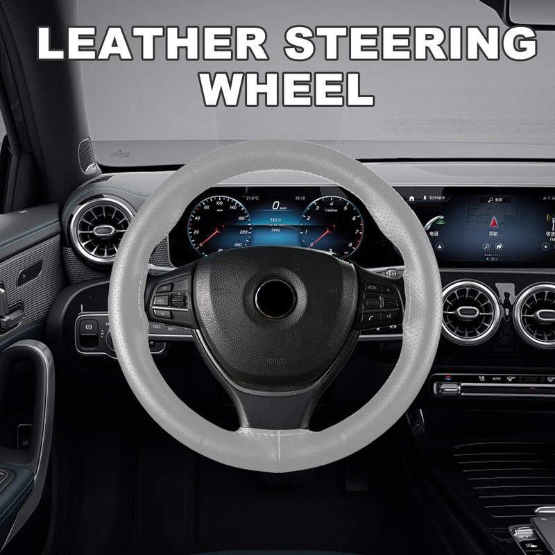 Ziciner Genuine Leather Steering Wheel Cover, Stitch on Wrap, Breathable