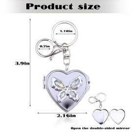 Sdopbinbin Heart Butterfly Mirror Keychain Y2k Key Chain Cute Mirror Charm for Purse Bag Keyring Silver Heart Key Chain Mini Cosmetic Makeup Keychain Compact Mirror Keyring Butterfly Pocket Mirror