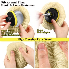 Tallew 6 Pcs 3 Inch Wool Buffing Polishing Pads Hook Loop Cutting Pads with Backing Plate for Car, Boat, Wood, Marble Surface Polishing & Scratch Removal (Original Color)