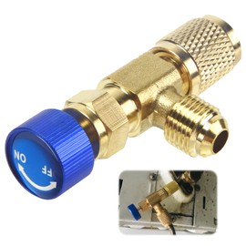Brass Air Conditioning Safety Valve, 5/16 Inch - 1/4 Inch Connection Adapter, Brass Flow Control Valve, Effective Protection Against Coolant Loss, for Air Conditioning Flow Control