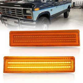 OFFKAT Front Fender LED Side Marker Lights for 1980-1986 Fo-rd Bronco & 1980-1986 Fo-rd F150 F250 F350 Pickup Truck SUV, Amber Lens Side Bumper Marker Lamps, Amber LED Turn Signal Lights, 2 PCS