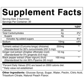 Vitamatic Turmeric Gummies with Ginger & Black Pepper Extract - 95% Curcuminoids - 60 Vegan Gummies
