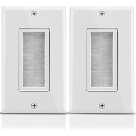 1-Gang Wall Plate (2 Pack), Brush Style Opening Pass through Low Voltage Cable Plate In-Wall Installation for Cable, TV, Speaker Wires, Coaxial Cables, HDMI Cables, or Network and Phone Cables