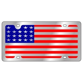 Eurosport Daytona- Compatible with -, Stainless Steel License Plate - USA Flag