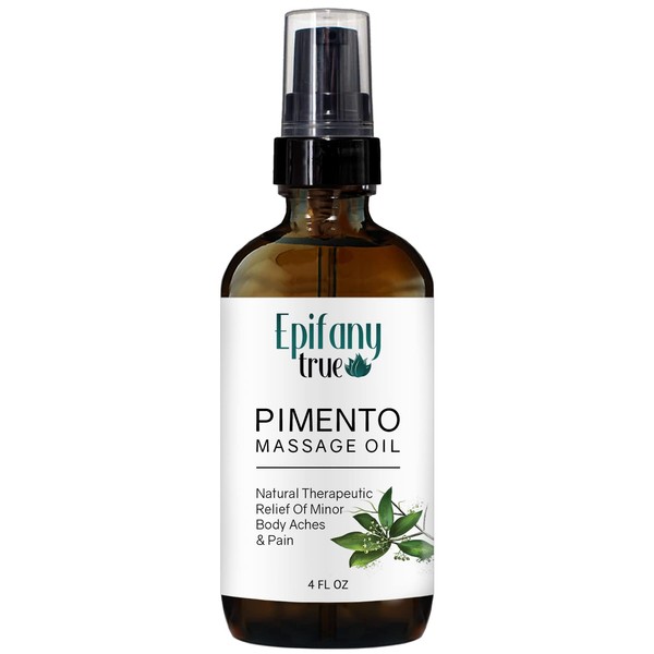 Epifany True Natural Pimento Massage Oil 4oz | Moisturizing Soothing Muscle & Joint Relief | Refreshing Mint Scent | Pimento Oil (Allspice), Jamaican Black Castor Oil, Peppermint, Lemongrass