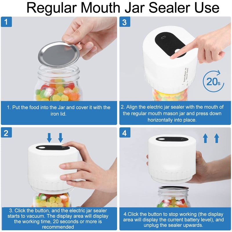 Electric Jar Vacuum Sealer Kit Automatic USB Rechargeable Canning Jars