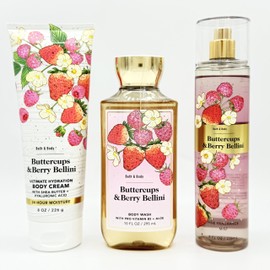 Buttercups & Berry Bellini 3-Piece Bath & Body Bundle | Ultimate Hydration Body Cream, Body Wash and Fine Fragrance Mist