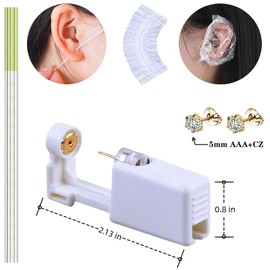 4 Pcs Ear Piercing Kit, Safety Piercing Gun Tool, Disposable Self Ear Piercer Kit with 4 Pcs Earrings Stud 4 Pcs Ear Hole Cleaning Thread 4 Pcs Cleaning Sheet (523 Gold-plated Crown White Zircon 5mm)