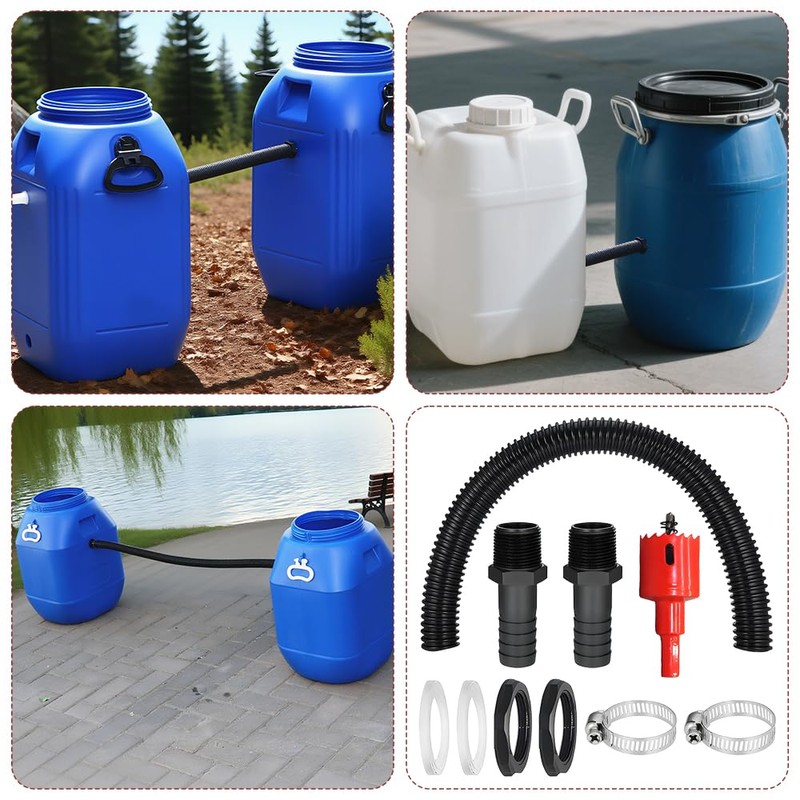 Water Butt Connector Kit, 1m Flexible Connection Hose, 2PCS Water