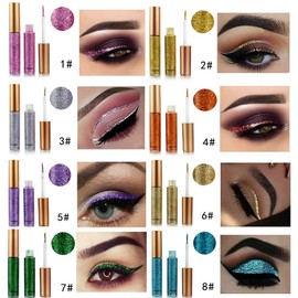 10 Colors Liquid Glitter Eyeliner Metallic Shimmer Glitter Eyeshadow Pigment Eyebrown Shimmer Waterproof Face Lips Art for Party Festival Makeup