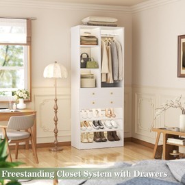 Closet System, 28"/2.4 FT Small Closet Organizer System with Drawers and Shelves, Walk-in Closets Systems for Small Closets, Free Standing Reach in Closet Tower, White