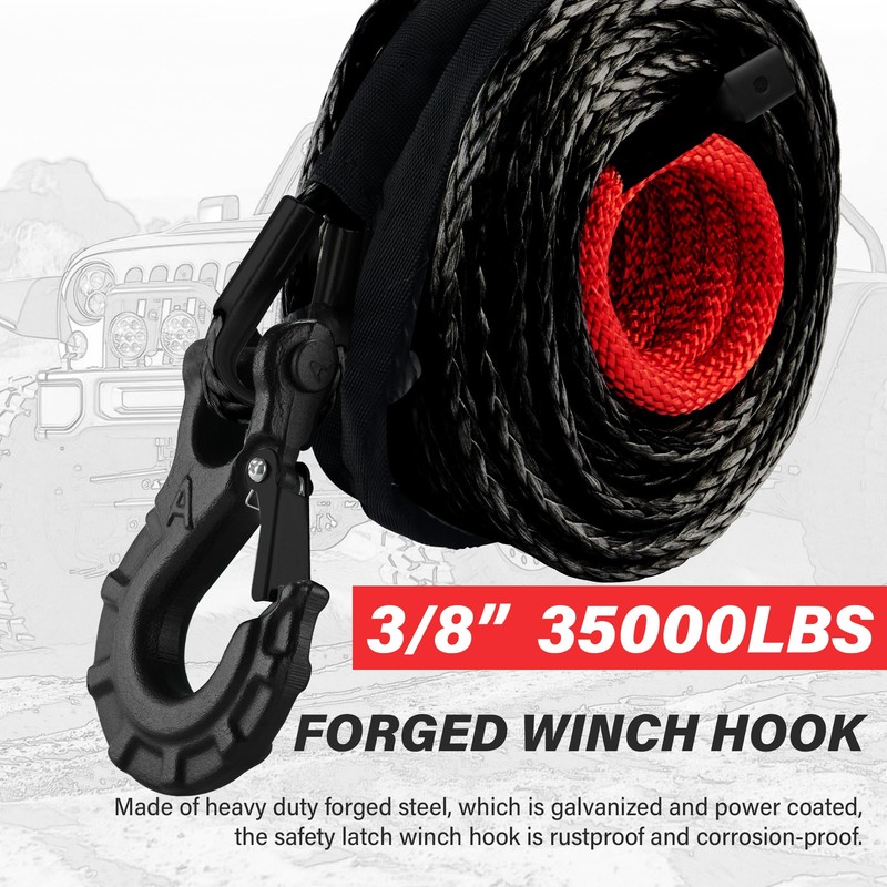 TYT Synthetic Winch Rope Kit - 3/8" x 92' with