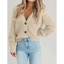 Zeagoo Cream Cardigan for Women Button Down Long Sleeve Fall Fashion Clothes Lightweight Cardigan Sweaters