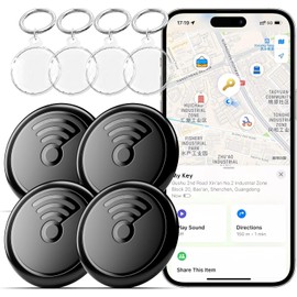 Air Tags-4 Pack,Track Your Keys Work with Apple Find My (iOS Only,Android not Supported),Smart Bluetooth Tracker for Keys Wallet Bags Kids Pets with 4 Keyrings Lanyards and IPX8 Cases(Black)