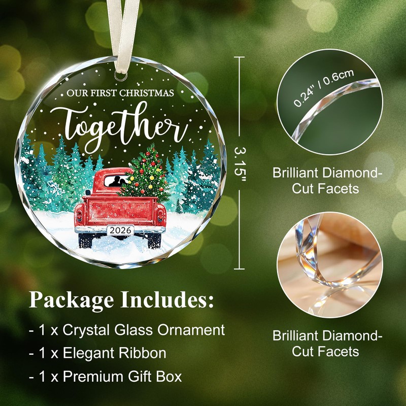 Our First Christmas Together Ornament 2026, Red Truck Crystal Glass