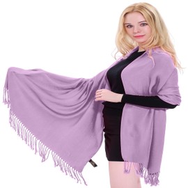 CJ Apparel Lilac Light Purple Mauve Magenta Solid Colour Tassels Design Nepalese Shawl Scarf Wrap Stole Throw Head Wrap Pashmina Hand Made in Nepal New