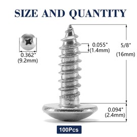 #8 x 5/8" Wood Screw 100Pcs Truss Head Phillips 18-8 (304) Stainless Steel Fast Self Tapping Screws by SG TZH
