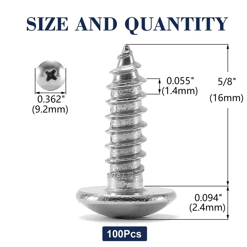 #8 x 5/8" Wood Screw 100Pcs Truss Head Phillips 18-8