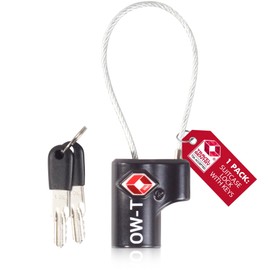 TSA Approved Luggage Locks Suitcase Locks (1 Pack) OW-Travel Cable Padlock with Keys Made from Heavy Duty Zinc Alloy for Suitcase, Zipper, Luggage, Bag, Case, Backpack, Gym Locker, Tool Box (Black)