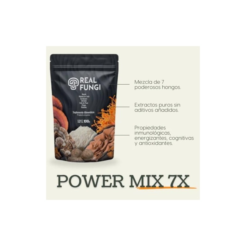 Hongos Power Mix 7x en Polvo 100g Melena de Leon,