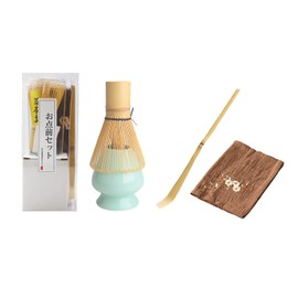 Tea Ceremony Set - Matcha Whisk (Chasen) Hundred-Prong Style, Whisk Holder, Whisk Reshaper, Tea Scoop (Chashaku), Tea Cloth (Chakin) - Complete Tea Ceremony Tool Set, Matcha Whisk Set, 4-Piece Matcha