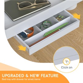 SPACELEAD Bedside Shelf for Bed – College Dorm Room Clip On Nightstand with Cup Holder & Cord Holder&drawer – Bunk Bed Shelf for Organizer Top for Bedroom (Grey，Plastic)