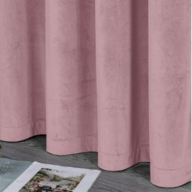 BEAUTEX Velvet Blackout Curtain with Eyelets 140 x 145 cm (Width 140 cm, Height 145 cm, Pink)