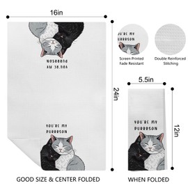 Black and Grey Cat Valentine's Day Kitchen Towels, Valentine's Day Gifts for Him Her Girlfriend Boyfriend Husband Wife Friends, Valentine Hand Towels for Bathroom, Cat Dish Towels, 16x24 Inch