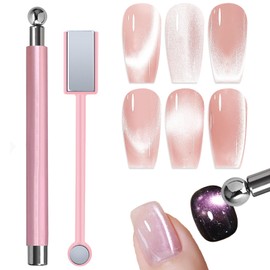 HYWWPFLAY Cat Eye Magnet for Nails, Chasing Light Cat Eye Nail Magnet Design Tool, Strong Magnetic Beads, Double Head Cat Eye Nail Polish Magnets Cateye DIY Manicure Accessories - Pink
