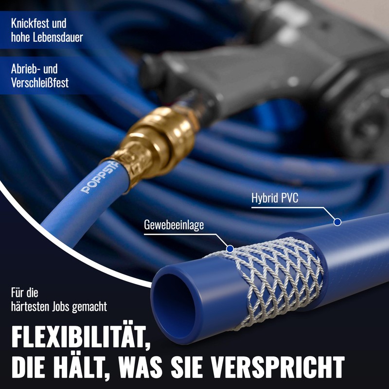 Poppstar Compressed Air Hose 5 m (Hybrid PVC with Fabric,