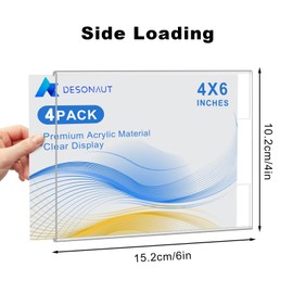 DESONAUT Acrylic Sign Holder 4 x 6 inches Wall Mount,Clear Plastics Frame Wall Mount,Pricing Holders with Double Sided Tape Adhesive For Restaurant,Office,Home, Store,No Drilling,Horizontal（4pack）