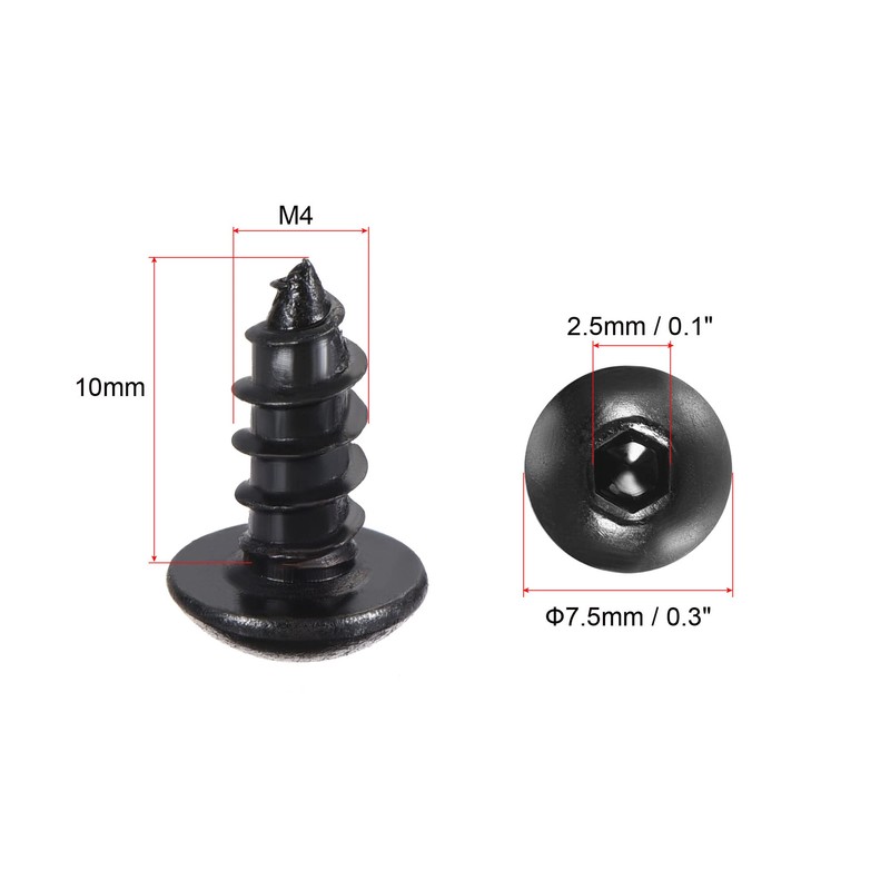 sourcing map Hex Socket Self Tapping Screws, M4 x 10mm