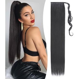 Benehair Long Straight Ponytail Hairpiece, Synthetic Hair Extension Braid Ponytail Extension, Hairpiece Braid, Black Hair Extension for Women and Girls, Black, 81 cm