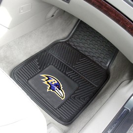 FANMATS 8755 Baltimore Ravens 2-Piece Heavy Duty Vinyl Car Mat Set, Front Row Floor Mats, All Weather Protection, Universal Fit, Deep Resevoir Design